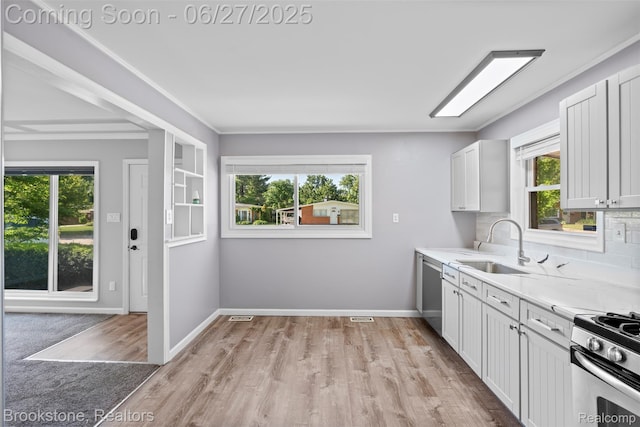 1293 Moulin Ave, Madison Heights, MI 48071 - kitchen with stainless steel appliances, healthy amount of natural light, light wood-style floors, and white cabinetry