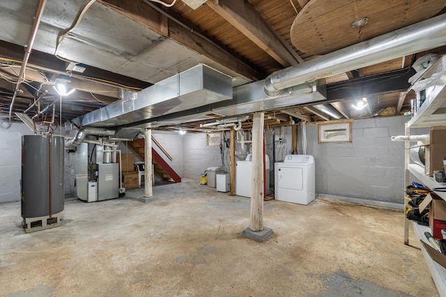 1645 Chlebus St, Jackson, MI 49203 - unfinished basement with water heater, heating unit, and washer and dryer