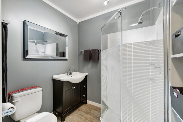 1645 Chlebus St, Jackson, MI 49203 - bathroom featuring vanity, a shower stall, and wood finished floors