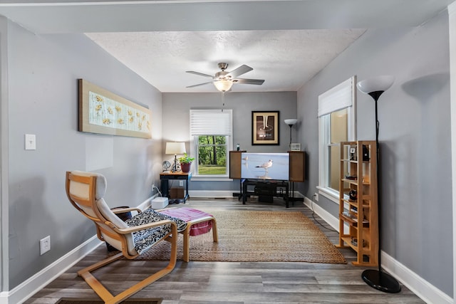 1645 Chlebus St, Jackson, MI 49203 - sitting room featuring a ceiling fan, wood finished floors, and a textured ceiling