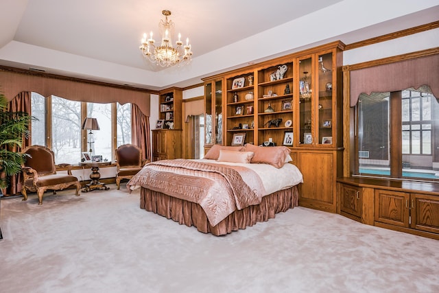 861 S 800 W, Indiana, IN 46341 - bedroom featuring a chandelier, carpet, and a tray ceiling