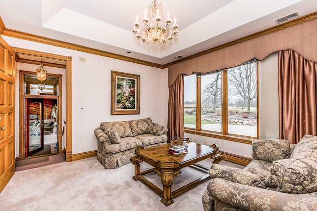 861 S 800 W, Indiana, IN 46341 - carpeted living area featuring a chandelier and a raised ceiling