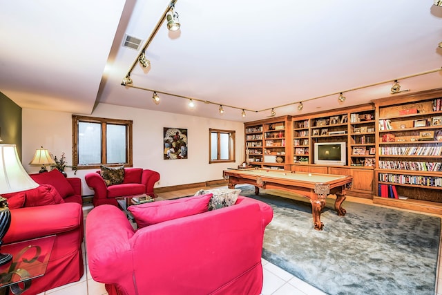 861 S 800 W, Indiana, IN 46341 - recreation room with track lighting, pool table, tile patterned floors, and built in features