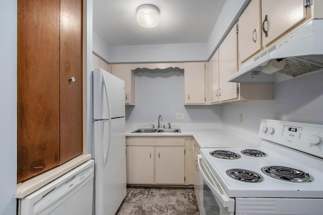 616 Lynn Ave Unit 21, Kalamazoo, MI 49008 - kitchen featuring white appliances, under cabinet range hood, and light countertops