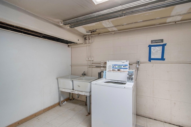 616 Lynn Ave Unit 21, Kalamazoo, MI 49008 - community laundry room featuring concrete block wall, light tile patterned floors, and washer and clothes dryer