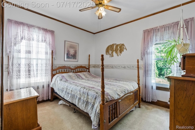 2006 N Connecticut Ave, Royal Oak, MI 48073 - bedroom featuring light colored carpet, crown molding, and a ceiling fan