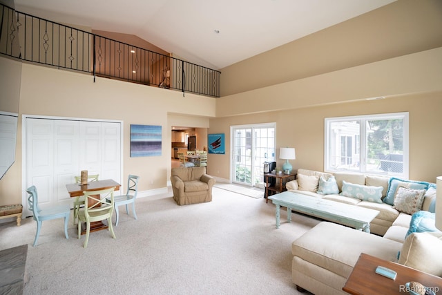3831 Woodland Dr, Highland, MI 48356 - living room with carpet floors and high vaulted ceiling