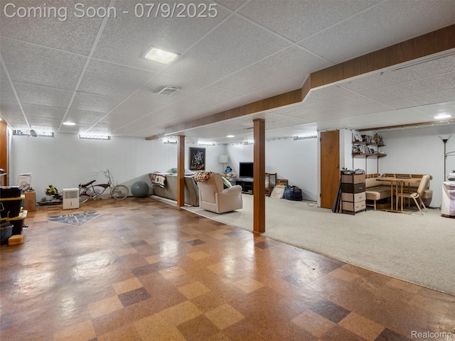 32000 Coronet Dr, Farmington, MI 48334 - basement featuring tile patterned floors and a paneled ceiling