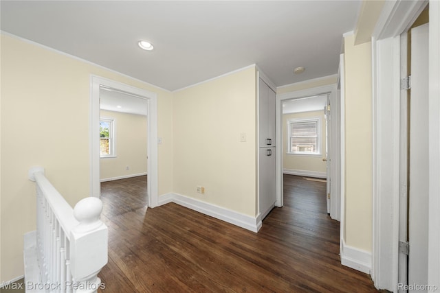 643 Spencer St, Ferndale, MI 48220 - corridor featuring dark wood finished floors, an upstairs landing, and recessed lighting