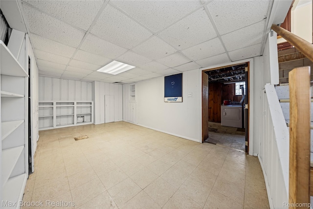 643 Spencer St, Ferndale, MI 48220 - finished basement with washer / clothes dryer, a drop ceiling, and light floors