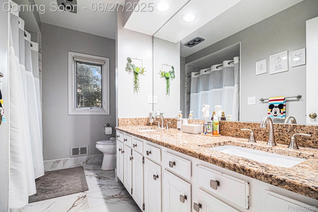 4469 Tanbark St, Bloomfield Hills, MI 48302 - full bathroom featuring marble look tiles, double vanity, and recessed lighting