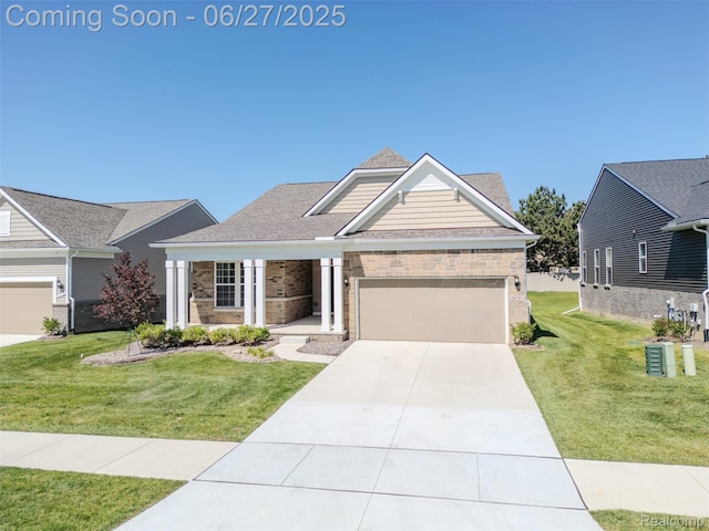 38731 Chasewood Ct, Farmington Hills, MI 48335 - view of front facade with an attached garage, a front lawn, concrete driveway, and stone siding