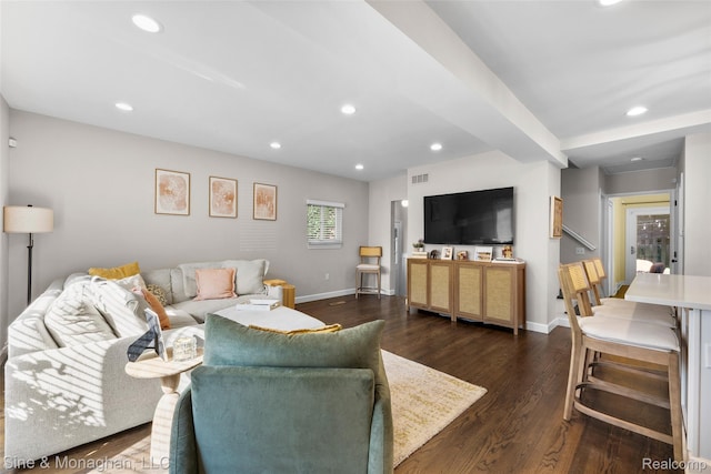 389 Kercheval Ave, Grosse Pointe, MI 48236 - living room featuring dark wood-style floors and recessed lighting