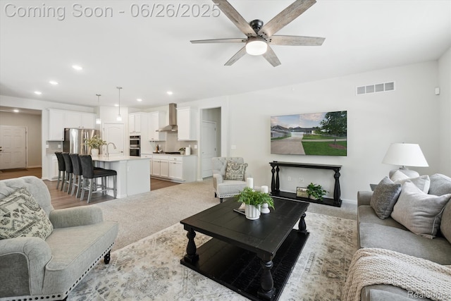1065 Spring Trail Ct, Brighton, MI 48116 - living room featuring a ceiling fan, recessed lighting, and wood finished floors