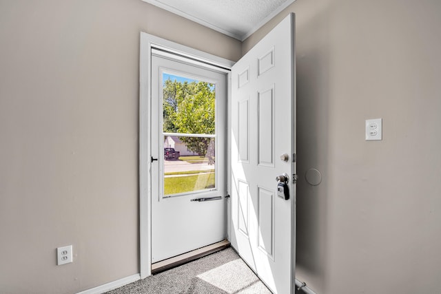 25294 Wiseman St, Roseville, MI 48066 - doorway with light carpet and a textured ceiling