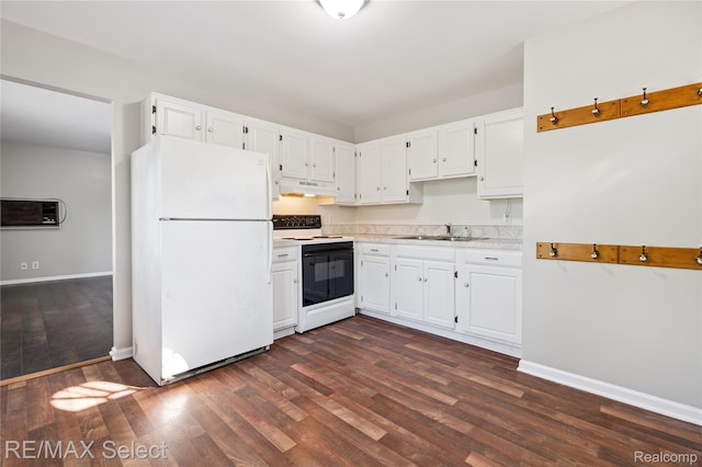 3062 Walton Ave, Davison, MI 48504 - kitchen featuring white appliances, under cabinet range hood, and white cabinets