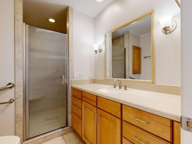 7106 Partridge Dr, Flushing, MI 48433 - full bathroom featuring vanity, a stall shower, and tile patterned floors