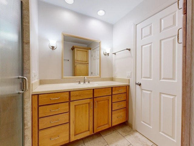 7106 Partridge Dr, Flushing, MI 48433 - bathroom featuring vanity, tile patterned floors, and a shower stall