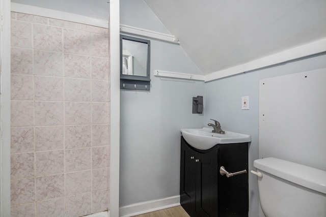 814 12th St NW, Grand Rapids, MI 49504 - full bathroom featuring vaulted ceiling, vanity, wood finished floors, and a shower
