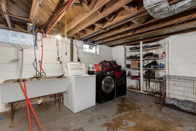 11358 Asbury Park, Detroit, MI 48205 - basement with independent washer and dryer and a sink