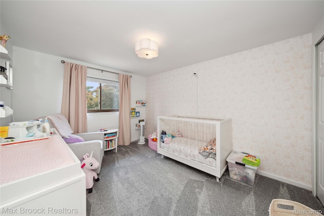 6247 Carpathian Ct, West Bloomfield, MI 48324 - carpeted bedroom featuring a nursery area and wallpapered walls