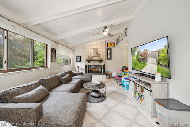 6247 Carpathian Ct, West Bloomfield, MI 48324 - living room featuring a fireplace and ceiling fan