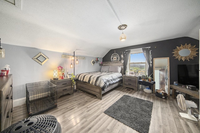317 E Argyle St, Jackson, MI 49202 - bedroom with vaulted ceiling, a textured ceiling, and wood finished floors