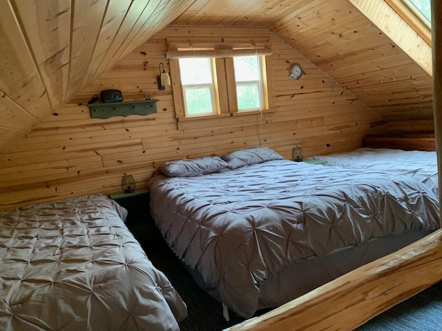 5093 E County Line Rd, Michigan, MI 49411 - bedroom with lofted ceiling, wood walls, and wood ceiling