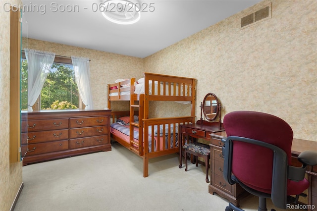 1304 Player Dr, Troy, MI 48085 - bedroom featuring carpet flooring, wallpapered walls, and a desk