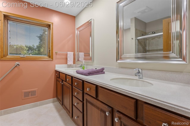 1304 Player Dr, Troy, MI 48085 - full bathroom with double vanity, tile patterned floors, and a tile shower