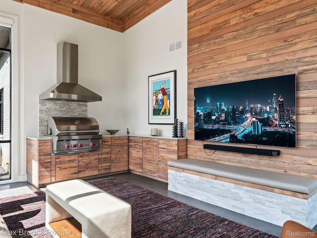 4890 Charing Cross Rd, Bloomfield Hills, MI 48304 - living room featuring wooden ceiling, wooden walls, and wood finished floors
