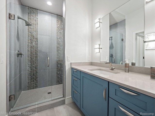 4890 Charing Cross Rd, Bloomfield Hills, MI 48304 - full bath with vanity, a stall shower, tile patterned flooring, and recessed lighting