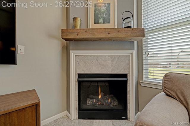 28545 Cottage Ln, New Hudson, MI 48165 - detailed view of baseboards and a tiled fireplace