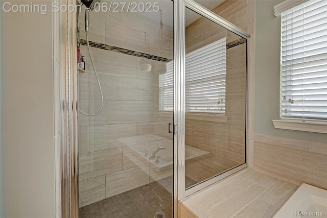 28545 Cottage Ln, New Hudson, MI 48165 - bathroom with a stall shower and tile patterned floors