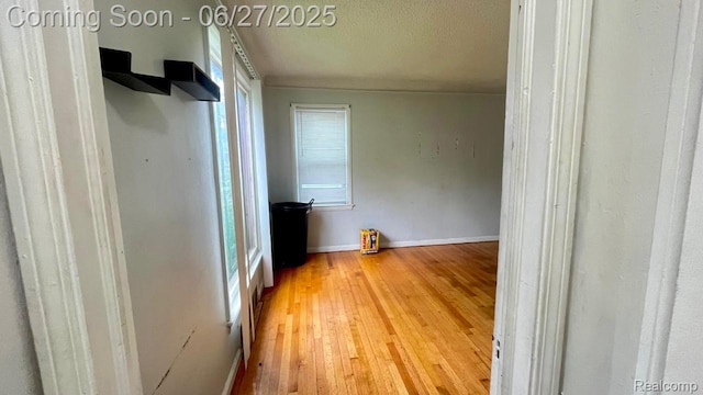 12857 Robson St, Detroit, MI 48227 - hall with wood finished floors and a textured ceiling
