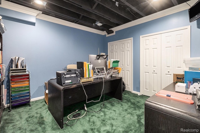 50530 Hunters Creek Trl, Shelby Twp, MI 48317 - carpeted home office featuring ornamental molding
