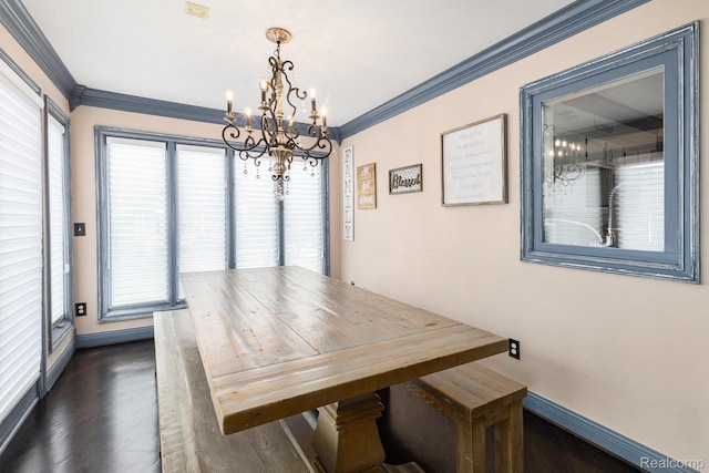 50530 Hunters Creek Trl, Shelby Twp, MI 48317 - dining room featuring a chandelier, ornamental molding, and dark wood-style flooring
