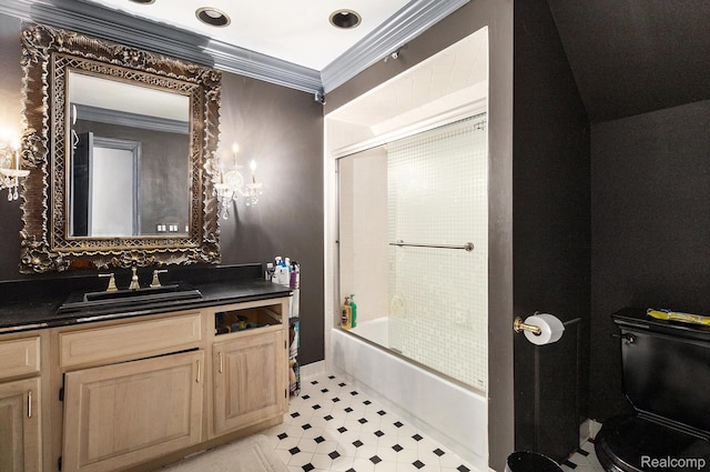 50530 Hunters Creek Trl, Shelby Twp, MI 48317 - bathroom featuring vanity, shower / bath combination, and crown molding