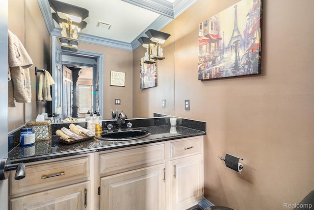 50530 Hunters Creek Trl, Shelby Twp, MI 48317 - bathroom with crown molding and vanity