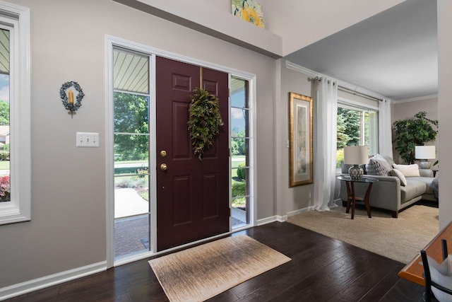 7662 Hidden Ponds Blvd, Brighton, MI 48114 - foyer entrance featuring dark wood-style floors and ornamental molding
