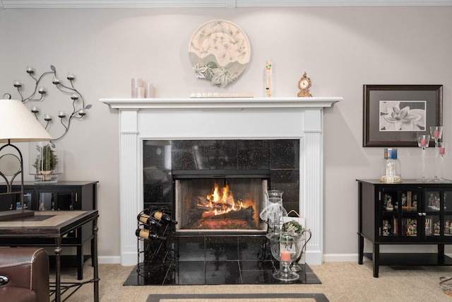 7662 Hidden Ponds Blvd, Brighton, MI 48114 - detailed view of carpet flooring and a tiled fireplace
