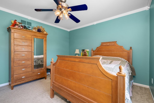 7662 Hidden Ponds Blvd, Brighton, MI 48114 - bedroom featuring light carpet, ornamental molding, and ceiling fan