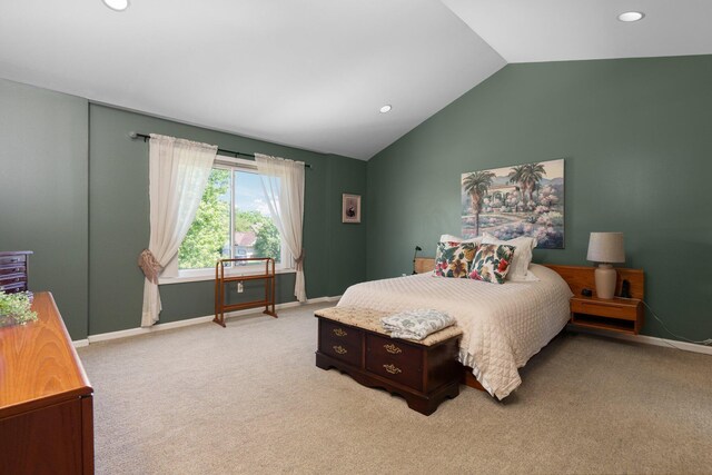 7662 Hidden Ponds Blvd, Brighton, MI 48114 - bedroom featuring lofted ceiling, recessed lighting, and light colored carpet