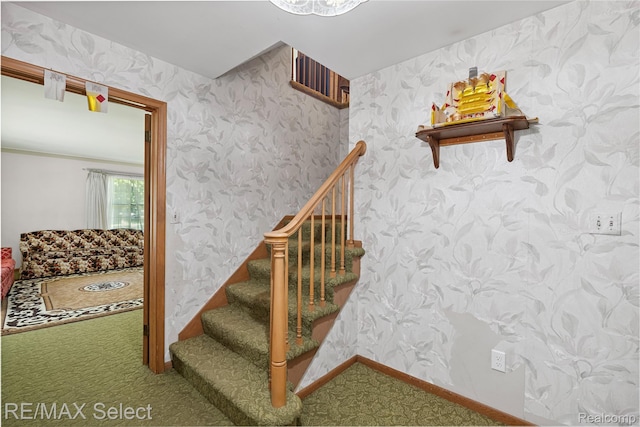 6088 Sierra Pass, Flint, MI 48532 - stairs with wallpapered walls and carpet flooring