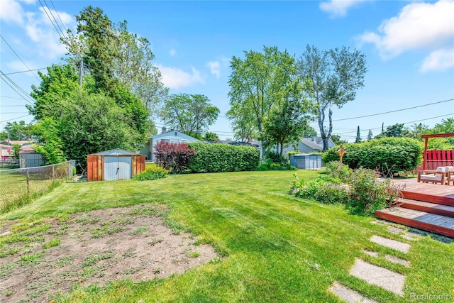 607 Ashburnham St, Auburn Hills, MI 48326 - fenced backyard with a storage shed and a wooden deck
