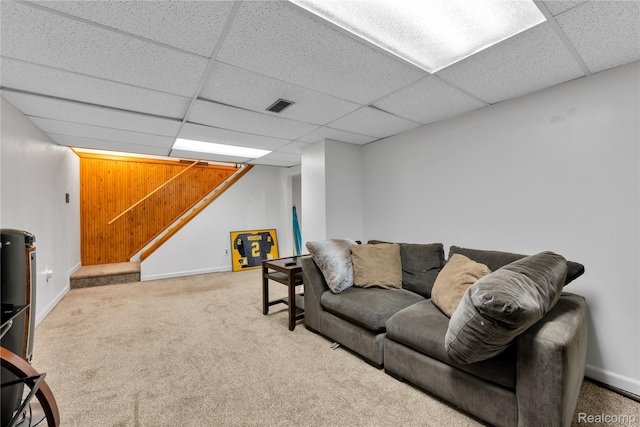 607 Ashburnham St, Auburn Hills, MI 48326 - carpeted living room with a drop ceiling and stairway