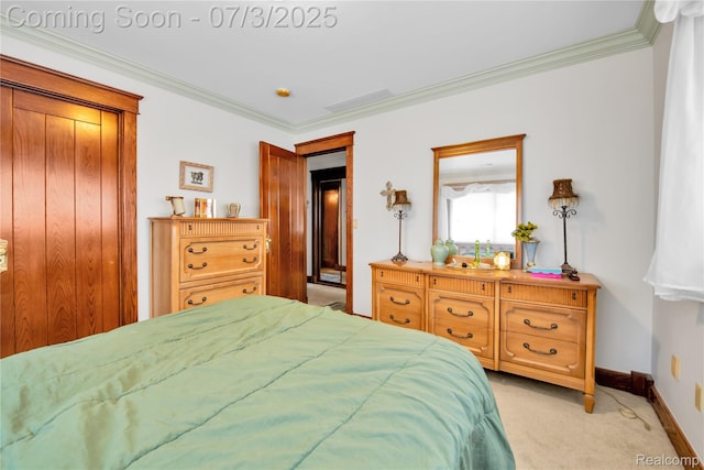 9000 Ferry Rd, Grosse Ile, MI 48138 - bedroom featuring light carpet and crown molding