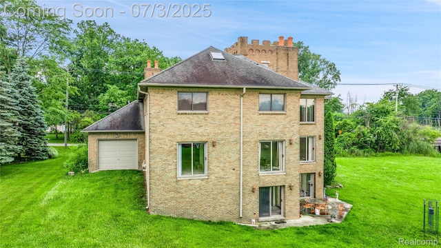 9000 Ferry Rd, Grosse Ile, MI 48138 - back of house featuring a chimney, brick siding, a yard, and a shingled roof