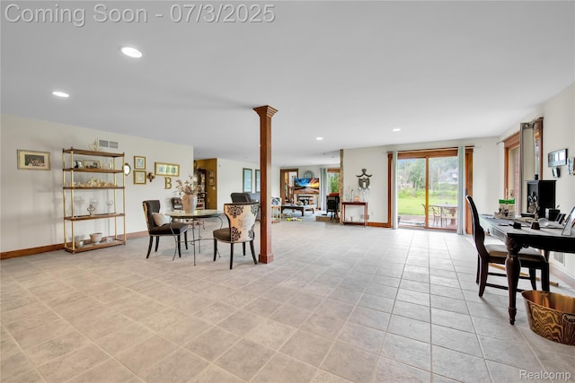9000 Ferry Rd, Grosse Ile, MI 48138 - dining area with ornate columns and recessed lighting