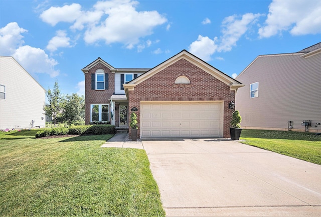 440 Shiloh Dr, Chelsea, MI 48118 - traditional home featuring brick siding, driveway, a front lawn, and a garage